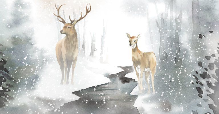 about conscious living - deer in snowstorm painting